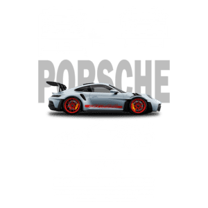 Porsche 911 GT3 RS em destaque com desenhos dimensionais e detalhes técnicos, ressaltando design aerodinâmico e desempenho otimizado. Ideal para entusiastas de carros esportivos e amantes da marca Porsche.