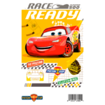 Imagem colorida de um carro de corrida animado, representando o personagem Relâmpago McQueen, com o número 95. O fundo apresenta elementos gráficos relacionados a corridas, como logotipos da Piston Cup e Clutch Aid, além de ícones de velocidade e energia. Ideal para fãs de automobilismo e da franquia Carros da Pixar.