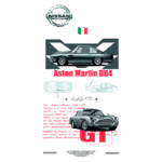 Imagem do Aston Martin DB4 GT Zagato, destacando seu design elegante e características técnicas. O carro é um modelo raro fabricado entre 1960 e 1963, conhecido por sua leveza e aerodinâmica aprimorada, projetado pela Zagato. Logotipo da Nissan e bandeira italiana estão presentes.