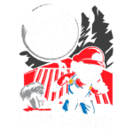 Ilustração do Mario com uma corrente, enfrentando um Chain Chomp, fundo em tons de vermelho e preto, estilo de arte retrô.
