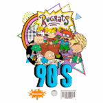 Imagem colorida do desenho animado "Rugrats", representando personagens icônicos dos anos 90, com o título "90's" em destaque. Ideal para fãs de nostalgia e cultura pop.
