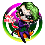 Ilustração do personagem Coringa em estilo chibi, com cabelo verde e traje roxo, segurando cartas e fazendo uma expressão maliciosa, acompanhada da frase "Why so serious?" em destaque. Fundo colorido em tons vibrantes.