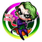 Imagem de uma ilustração estilizada do personagem Coringa, com cabelo verde e maquiagem característica, segurando uma nota e envolto em um fundo colorido. Texto "WHY SO SERIOUS?" destaca seu famoso lema. Ideal para fãs de quadrinhos e cultura pop.
