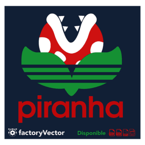 Ilustração de uma planta carnívora conhecida como "piranha", com cores vibrantes e detalhes estilizados. O design apresenta a planta em um fundo escuro, destacando suas folhas verdes e a flor vermelha com pintas brancas. Ideal para gráficos ou logotipos relacionados à natureza ou jogos.