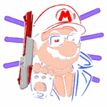Ilustração do personagem Mario com uma arma, usando óculos escuros e luvas, em um estilo ousado e moderno, destacando uma interpretação alternativa do famoso encanador dos videogames.