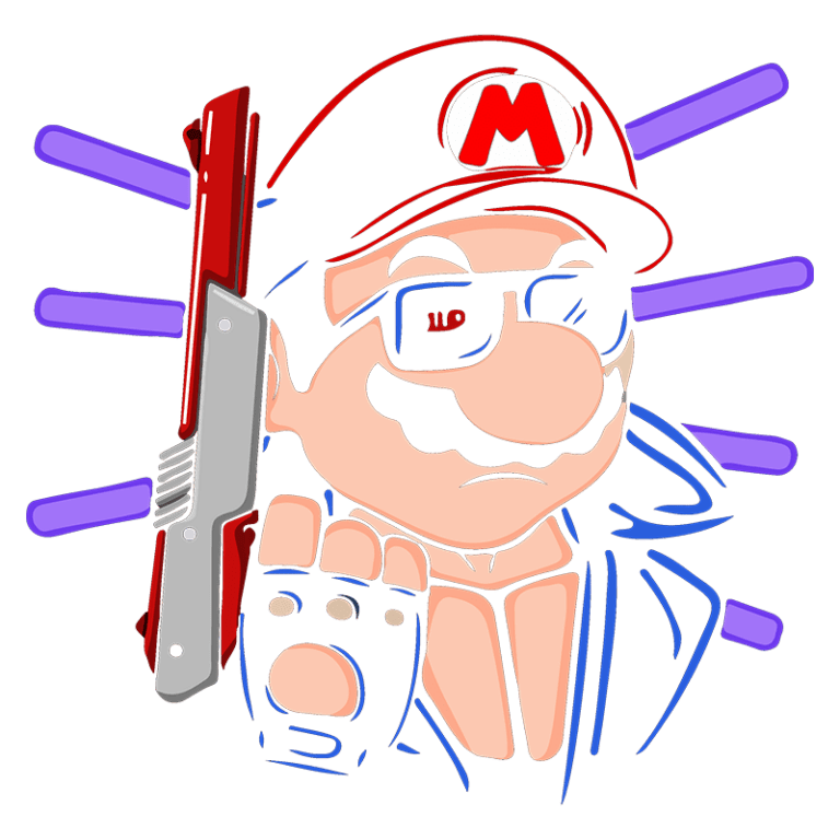 Ilustração do personagem Mario com uma arma, usando óculos escuros e luvas, em um estilo ousado e moderno, destacando uma interpretação alternativa do famoso encanador dos videogames.