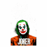 Imagem do personagem Coringa com maquiagem característica, cabelo verde e traje laranja, acompanhada do texto "AWAKE AND UNAFRAID" e a palavra "JOKER" em destaque. Ideal para fãs de quadrinhos e cultura pop.