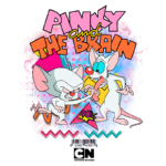 Imagem colorida de "Pinky and the Brain", com os personagens Pinky e Brain em destaque, representando a estética dos anos 90. O fundo possui um efeito vibrante e elementos gráficos que remetem à cultura pop da época. Ideal para fãs de desenhos animados clássicos e nostalgia dos anos 90.