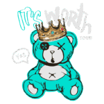 Urso azul estilizado com uma coroa dourada, apresentando a frase "It's worth trying" e um balão de fala com a palavra "Yes". Ideal para temas de motivação e positividade.