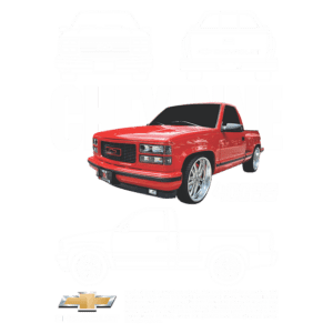 Imagem de uma caminhonete Chevrolet Cheyenne 400SS, destacando seu design esportivo e rodas grandes, com ilustrações de diferentes ângulos e informações sobre sua história. A imagem se destaca com fundo colorido e elementos gráficos que enfatizam o modelo e suas características únicas.