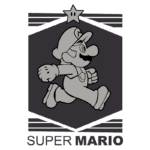 Imagem do personagem Mario do jogo Super Mario, correndo com um sorriso, usando seu chapéu característico e macacão. O fundo apresenta uma estrela e o texto "SUPER MARIO" em destaque.
