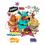 Imagem colorida dos personagens da série "Aaahh!!! Real Monsters" da Nickelodeon, apresentando monstros icônicos dos anos 90 em um estilo de arte vibrante e caricatural.