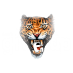 Cabeça de tigre estilizada com dentes à mostra, destacando a letra "e" em seu interior, representando força e ferocidade em um design gráfico vibrante.