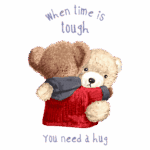Ilustração de dois ursos de pelúcia se abraçando, simbolizando conforto em tempos difíceis, com texto que diz "Quando os tempos são difíceis, você precisa de um abraço". Ideal para transmitir mensagens de apoio e carinho.