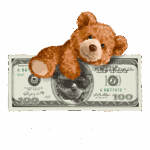 Urso de pelúcia sobre uma nota de cem dólares, com a frase "SHOW ME THE MONEY" e "BILLIONAIRE CLUB" em destaque. Ideal para temas de riqueza e sucesso.