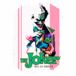 Imagem do personagem Coringa em um design colorido e estilizado, promovendo a montanha-russa "The Joker Free Fly Coaster".