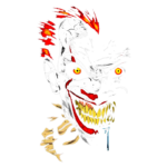 Ilustração de um palhaço assustador com expressão sinistra, olhos brilhantes e um sorriso macabro, destacando detalhes em vermelho e amarelo. Ideal para temas de terror e cultura pop.