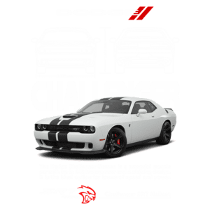 Imagem do Dodge Challenger SRT Hellcat, um carro esportivo potente com até 840 cavalos de potência. O design impressionante e as dimensões destacam sua performance, ideal para amantes de velocidade e potência.