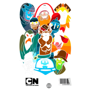 Ilustração colorida com personagens icônicos de desenhos animados do Cartoon Network, incluindo Scooby-Doo, piratas e monstros, mostrando uma variedade de expressões e estilos. Ideal para fãs de animações clássicas e cultura pop.