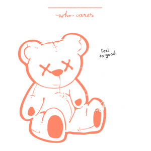 Ilustração de um urso de pelúcia estilizado com óculos escuros e corrente, acompanhado de frases motivacionais sobre autoestima e autenticidade. O design destaca a mensagem "Seja você mesmo" e enfatiza a importância de seguir o que faz você se sentir bem. Ideal para decoração e inspiração.