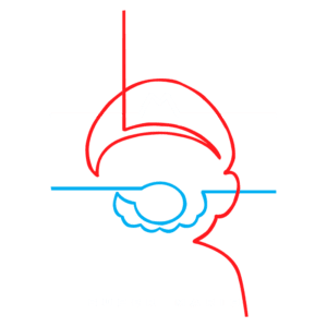 Ilustração estilizada do personagem Super Mario, com linhas coloridas em vermelho e azul, destacando o chapéu e o rosto, acompanhada do texto "Super Mario" na parte inferior. Ideal para fãs de jogos e cultura pop.