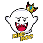Imagem do personagem King Boo, um fantasma branco com coroa amarela e sorriso ameaçador, conhecido como o líder dos Boos na série de jogos Mario.