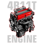 Desenho detalhado do motor 4B11T, mostrando sua estrutura e componentes principais em cores vibrantes, ideal para entusiastas de automóveis e mecânica.