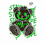 Urso estilizado com uma coroa, sorriso manchado e grafite verde, acompanhado da frase "No Bad Days" e o termo "Hype". Design urbano e divertido, ideal para moda jovem.