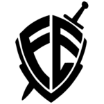 Logo estilizada do FC, representando um escudo com uma espada, simbolizando força e proteção. Ideal para identificação de marcas esportivas.