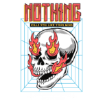 Imagem de um crânio estilizado com chamas coloridas, acompanhado de texto impactante. A arte transmite uma mensagem sobre a mente e a percepção de importância pessoal, com um fundo geométrico vibrante. Ideal para produtos relacionados ao estilo de vida alternativo e reflexões sobre saúde mental.