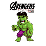 Imagem estilizada do Hulk, personagem da Marvel, com expressão agressiva e postura de ataque, em fundo com o logotipo de “Avengers: Endgame”.