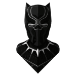 Máscara estilizada do Pantera Negra, personagem icônico da Marvel, destacando detalhes em preto e prata, com um design moderno e futurista. Ideal para temas de super-heróis e cultura pop.