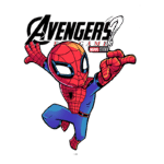 Desenho animado do Homem-Aranha em pose dinâmica, com o logotipo de "Avengers: Endgame" da Marvel Studios ao fundo.