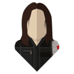 Imagem estilizada de um personagem com cabelo longo e jaqueta escura, apresentando um braço prateado com uma estrela vermelha, representando um super-herói do universo das histórias em quadrinhos.