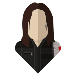 Imagem estilizada de um personagem com cabelo longo e jaqueta escura, apresentando um braço prateado com uma estrela vermelha, representando um super-herói do universo das histórias em quadrinhos.