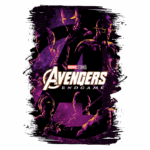 Arte promocional do filme "Avengers: Endgame" da Marvel Studios, apresentando os principais personagens em um design estilizado e colorido.