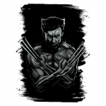 Ilustração estilizada de um personagem masculino com garras, em pose de combate, com um fundo escuro. A imagem destaca os músculos e a expressão intensa, evocando força e determinação.