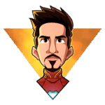 Ilustração estilizada de um super-herói com cabelo escuro e expressão determinada, usando um traje vermelho e dourado, com fundo em tons de laranja e amarelo.