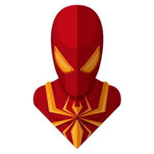 Máscara do Homem-Aranha em estilo minimalista, destacando a cor vermelha e detalhes em amarelo, ideal para fanáticos por super-heróis e produtos licenciados.