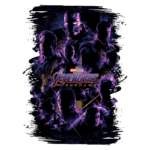 Ilustração dos heróis de "Avengers: Endgame" da Marvel, destacando personagens como Iron Man, Thor e Hulk, em um design vibrante com fundo escuro e elementos gráficos que enfatizam a ação e a emoção do filme.