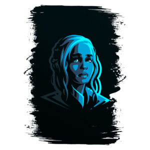 Ilustração digital de uma mulher com cabelo longo e ondulado, em tons de azul, com expressão contemplativa, destacando-se sobre um fundo escuro. A imagem transmite uma sensação de força e mistério, ideal para temas de fantasia ou ficção.