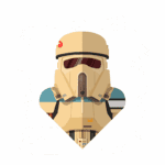 Ilustração de um soldado imperial de Star Wars com capacete e armadura em tons de bege e azul, destacando detalhes do traje e do visor.