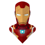 Ilustração do personagem Iron Man em estilo vetorial, destacando seu traje vermelho e dourado, com o reator arc iluminado no peito e um fundo verde.