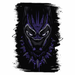 Imagem estilizada do Pantera Negra, destacando seu capacete com detalhes em azul e preto, simbolizando força e cultura africana. Ideal para fãs de quadrinhos e cultura pop.