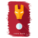 Cabeça estilizada do Iron Man em fundo vermelho com ícone circular abaixo. Arte digital representando o famoso super-herói da Marvel.