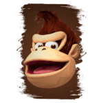 Cabeça de um personagem de macaco em estilo low-poly, com expressão alegre e pelos castanhos, em fundo marrom. Ideal para jogos e artes digitais.