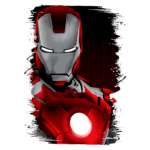 Imagem do super-herói Iron Man, conhecido por sua armadura vermelha e prateada, com um fundo escuro. A armadura possui detalhes mecânicos e um reator arc em destaque no centro do peito.