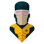 Ilustração de um super-herói com traje amarelo e preto, usando óculos de proteção e capacete, representando um personagem icônico dos quadrinhos.