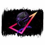 Cabeça estilizada de um pantera negra em design geométrico, com detalhes em roxo e fundo preto, destacando formas triangulares e um efeito vibrante. Ideal para temas de arte digital e cultura pop.