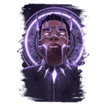 Arte digital de um personagem inspirado no universo dos super-heróis, retratando uma figura masculina com vestimenta preta e detalhes em roxo, cercada por um design circular iluminado. A imagem evoca poder e resistência, simbolizando liderança e força. Ideal para fãs de quadrinhos e cultura pop.